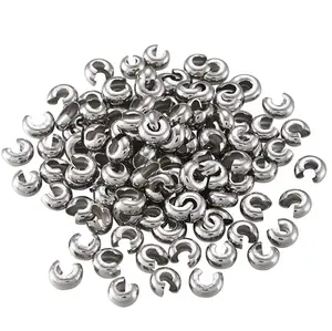 100pcs 304 Grade Stainless Steel Crimp Bead Knot Covers, Crimp End Caps, Size Selections: 3mm/4mm/5mm/6mm