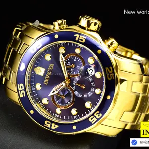 Invicta Men's 48mm Pro Diver Scuba Chronograph Blue 18KT Gold Plated SS Watch