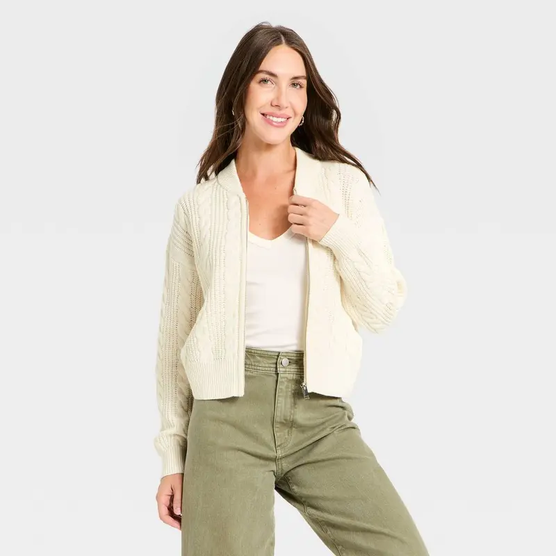 Women's Cable Full Zip Fashion Jacket - Universal