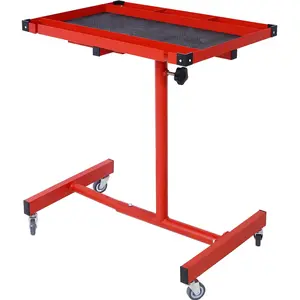 Donext Sturdy Adjustable Height Work Table (34"-47.75"), with Drawer, 2.5" Swivel Casters, 220 lb Capacity, Protective Liner, Red, for Garages & Repair Shops, Portable