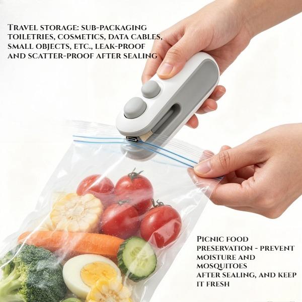 2 pcs USB-C Rechargeable Mini Bag Sealer, 2 in 1 Heat Sealer & Cutter for Food Storage, Prevents moisture and odor transfer,Portable Plastic Bag Sealer for Chips, Snacks, Freshness,And for outdoor use, camping, home, pet snacks, kitchen baking, etc.
