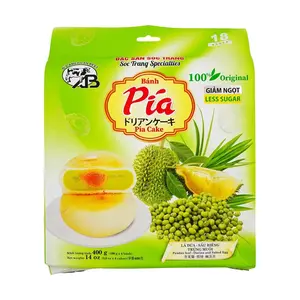 Banh Pia Vietnamese Durian Salted Egg Mung Bean Cake - Low Sugar Snack, Pandan Flavor, 400g