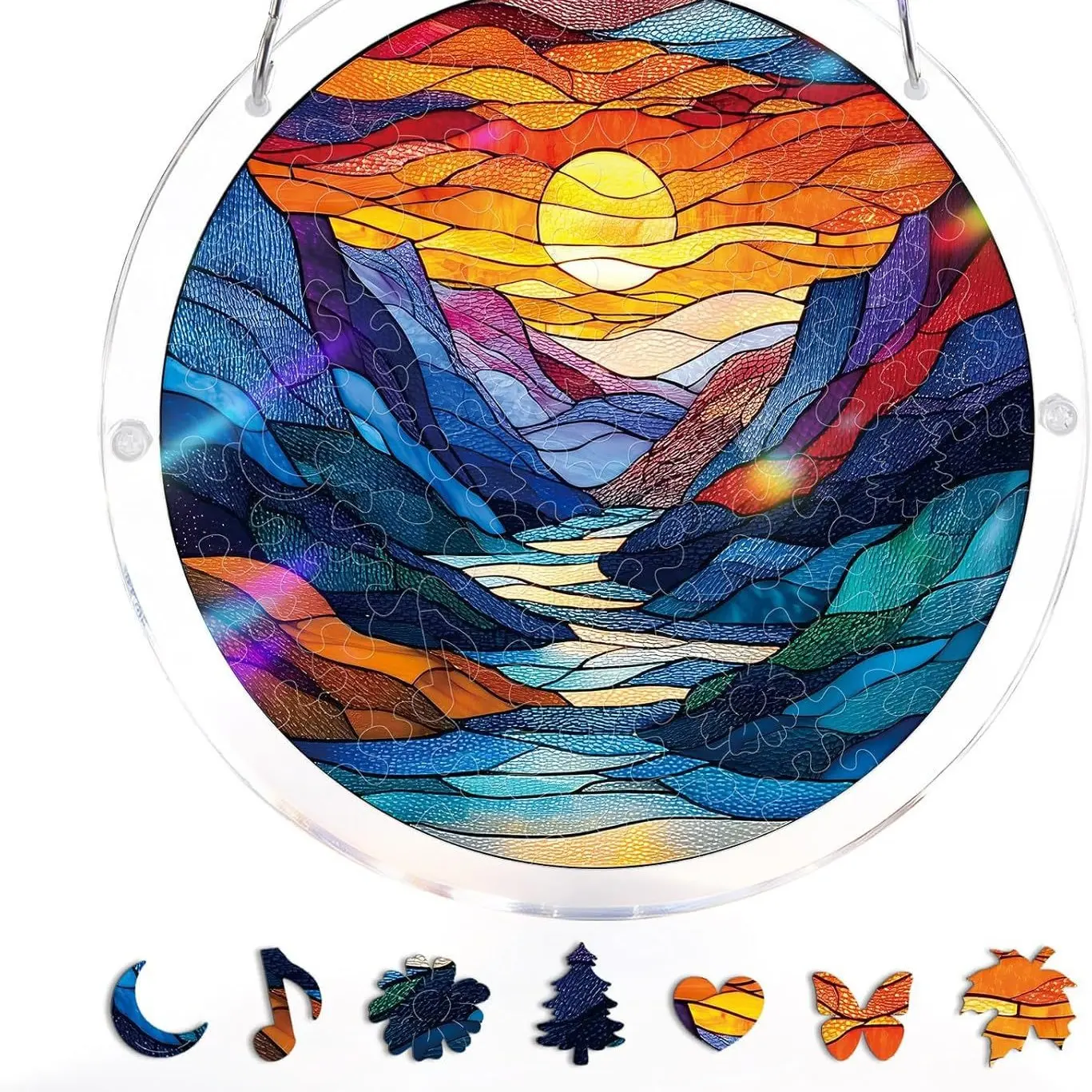 Floral DIY Acrylic Jigsaw Suncatcher Kit - Anti-Drop Hangable Window Art Puzzle with Lock Frame, Home Decor Supply for 4th of July, Thanksgiving, Mother's Day