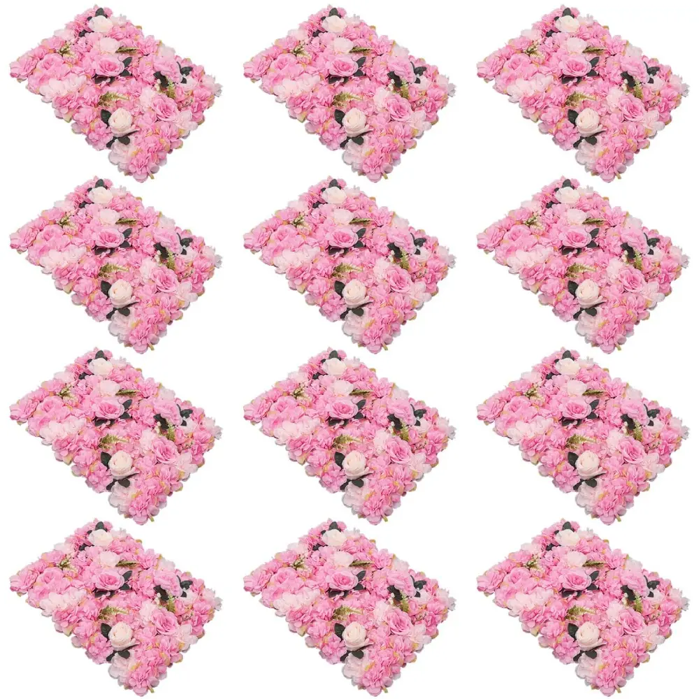 12 Pcs 23.62x15.74 inch Pink Silk Artificial Flower Wall Pink Faux Rose Wall Dahlia Wall 3D Lifelike Flower Wall Fake Flowers Wall Backdrop