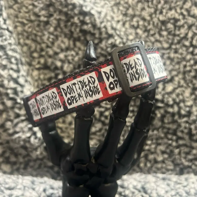 Walking Dead "Dead Inside Don't Open" Dog Collar - Thick Ribbon Design, Durable Nylon Webbing, Handmade with Care, Various Sizes Available