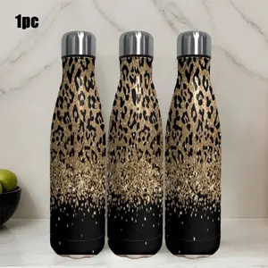 1pc 17.5oz Personalized Stainless Steel Thermos Bottle, Classic Leopard Print Design, Flash Effect, Perfect Gift for Travelers
