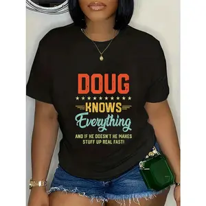 100% Cotton Mens Doug Knows Everything Funny Name Personalized Jokes T-Shirt