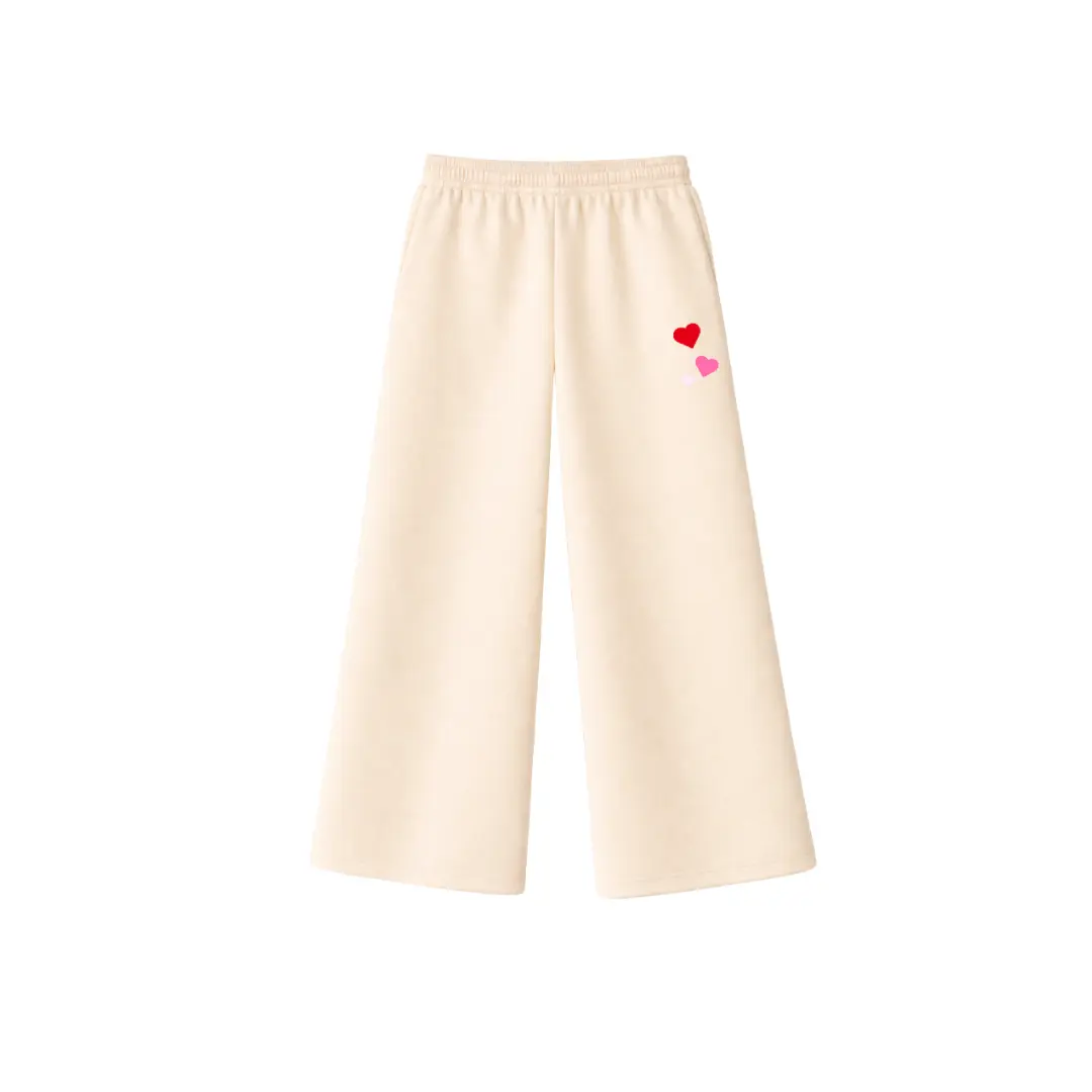 Cream Heart Wide Leg Sweatpants