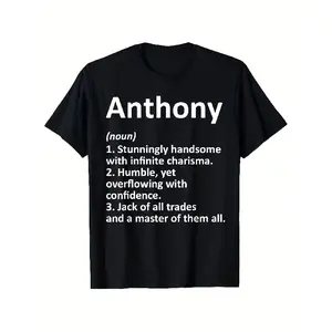 Humorous Anthony Definition Tee - Premium Short Sleeve Crew Neck T-Shirt for Men - Ideal for Casual Wear & Gifts - Comfortable Fit - Black Size XXXL [Plus Size] - Slogan Print Casual Short Sleeve T-Shirt |   Breathable Summer Fabric |   Regular Fit for