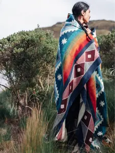 Handmade Alpaca Wool Blanket. (Gaillardia Burgunder) Beautifully designed by Indigenous Crafters. Soft and Warm!