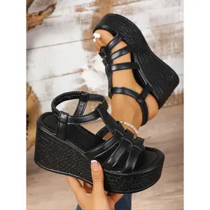 Women's Thick Sole Wedge Sandals Summer Platform High Heels, Comfortable Height Increase Large Size Outdoor, One Strap Buckle Design, Elegant Minimalist Sandals