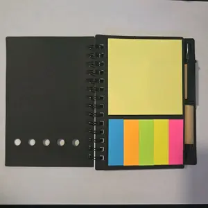 Small Spiral Notepad and Pen with Sticky Notes and Index Labels, Lined Notepad Paper for Business Office School Supplies