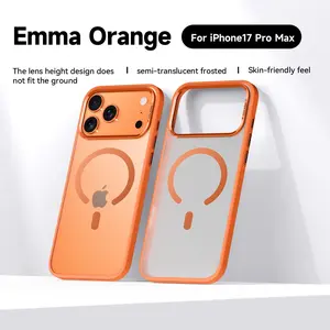 Emma Orange Matte Magnetic Case for iPhone 17 Pro Max & 17 Pro TPU Semi-Transparent Frosted Skin-Friendly Slim Lightweight MagSafe Compatible