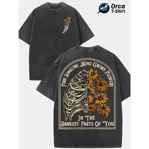 Find Someone Who Grows Flowers Rib Sunflowers Pattern Printing Street Style Washed T-shirt 230g Orca BBB Brand Is Suitable for Leisure, Outdoor Street, Party, Holidays, Gifts and Other Scenes.
