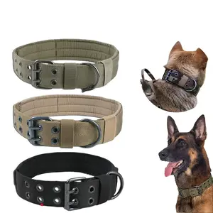 2" Wide Tactical Heavy Duty Nylon Large Dog Collar with Metal Buckle in Olive Green Tan and Black