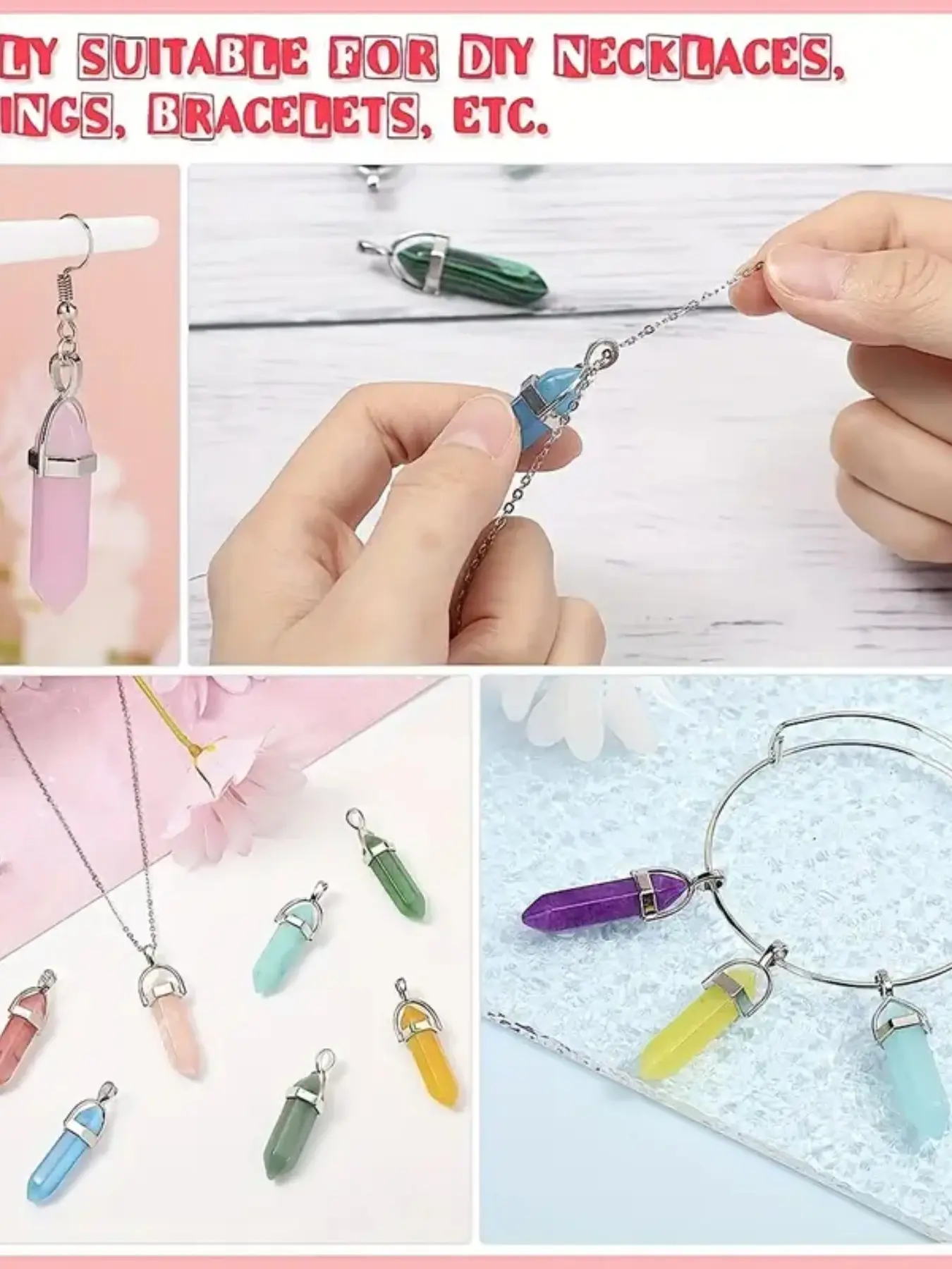 12/24/36pcsNatural Crystal Hexagonal Pendant Necklace Set, Quartz Turquoise Mix, Hand Selected Crystals, DIY Pendants, DIY Jewelry Accessories, Perfect Gift for Friends, Christmas Halloween, Natural Stone Necklace, Assorted Necklaces