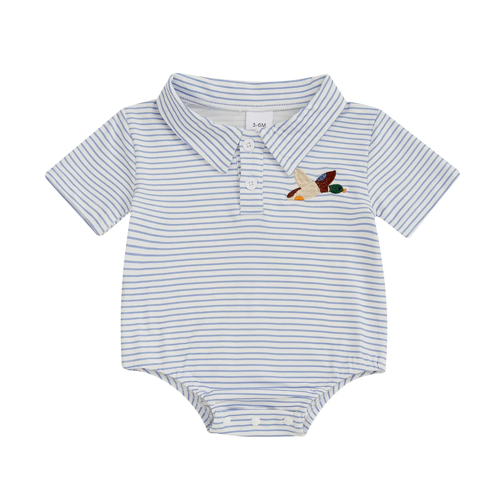 Newborn Baby Boy Striped Polo Bubble Romper Mallard Duck Embroidery Short Sleeve Button Up Onesies Bodysuit Infant Summer Clothes