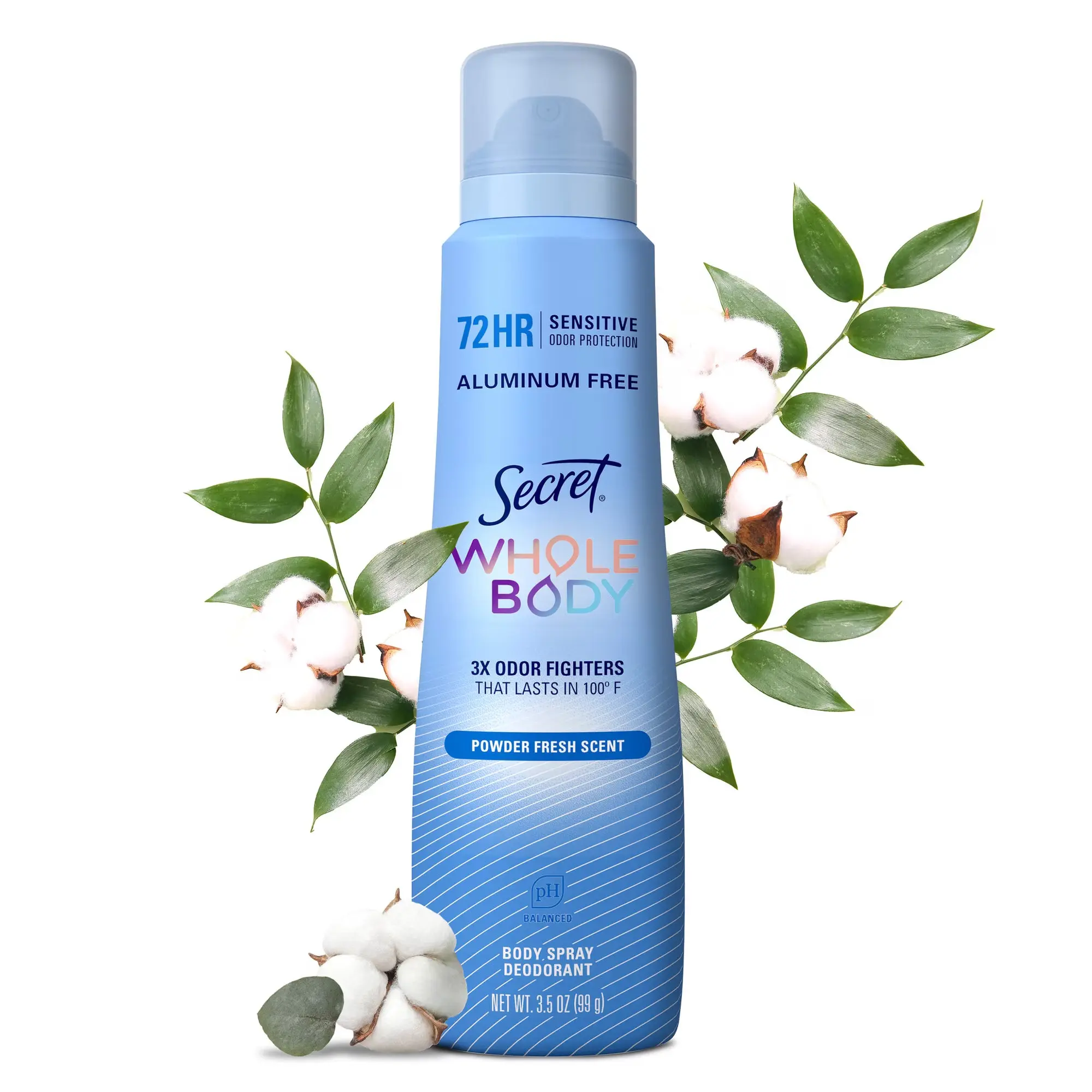 Secret Whole Body 72HR Deodorant Spray for Women, Powder Fresh Scent, 3.5oz