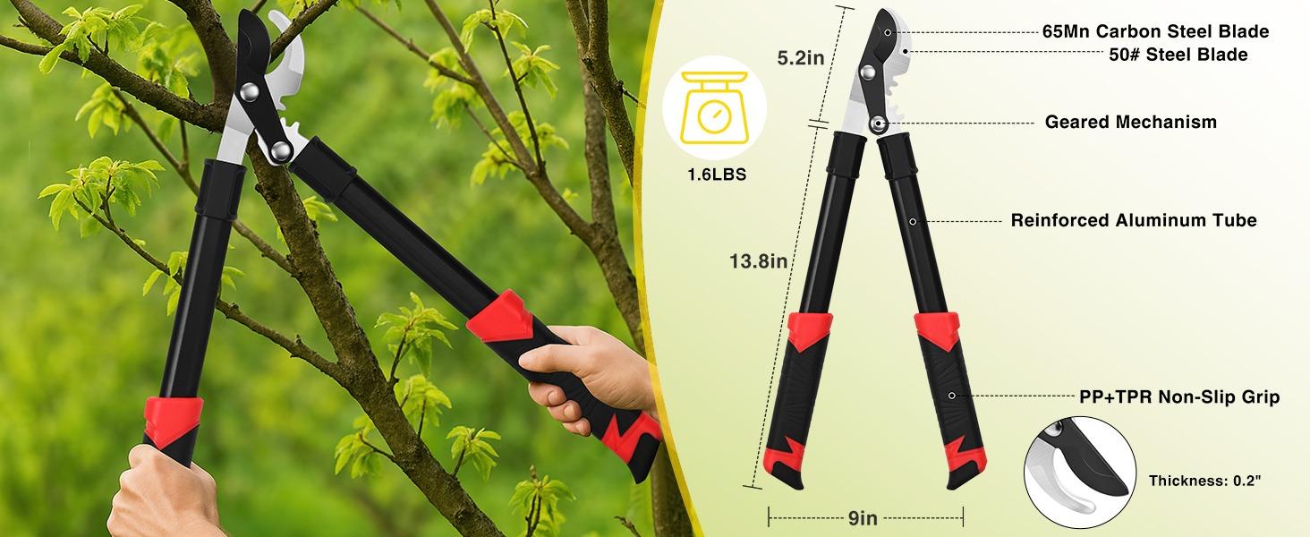 Yesker 19" Loppers Heavy Duty Branch Cutter Sharp Steel Blade Tree Trimmer up to 1" Diameter Cut Capacity Powerful Gear Action Lightweight Bypass Loppers Tools for Tree Trimming Garden Maintenance