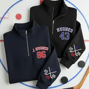 Personalized Embroidered Jack Hughes Usa Gold Hockey Quarter Zip Sweatshirt, Patriotic Hockey Fan Sweater, American Hockey Pride Gift