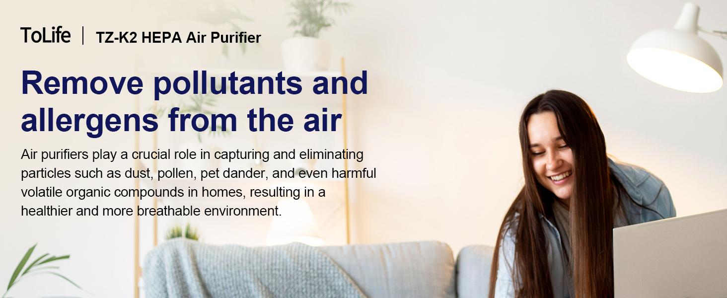 ToLife NEW TZ-K2 Air Purifier for Large Rooms (up to 1095 Ft²). PM 2.5 Display, Auto Mode, Timer, HEPA Filter—removes smoke, pollen, and pet dander!