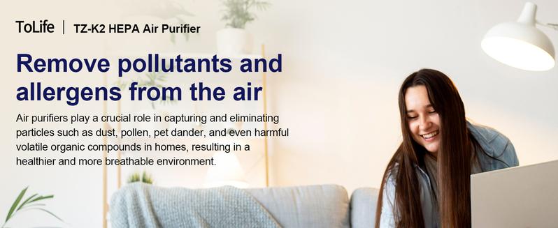 ToLife NEW TZ-K2 Air Purifier for Large Rooms (up to 1095 Ft²). PM 2.5 Display, Auto Mode, Timer, HEPA Filter—removes smoke, pollen, and pet dander!