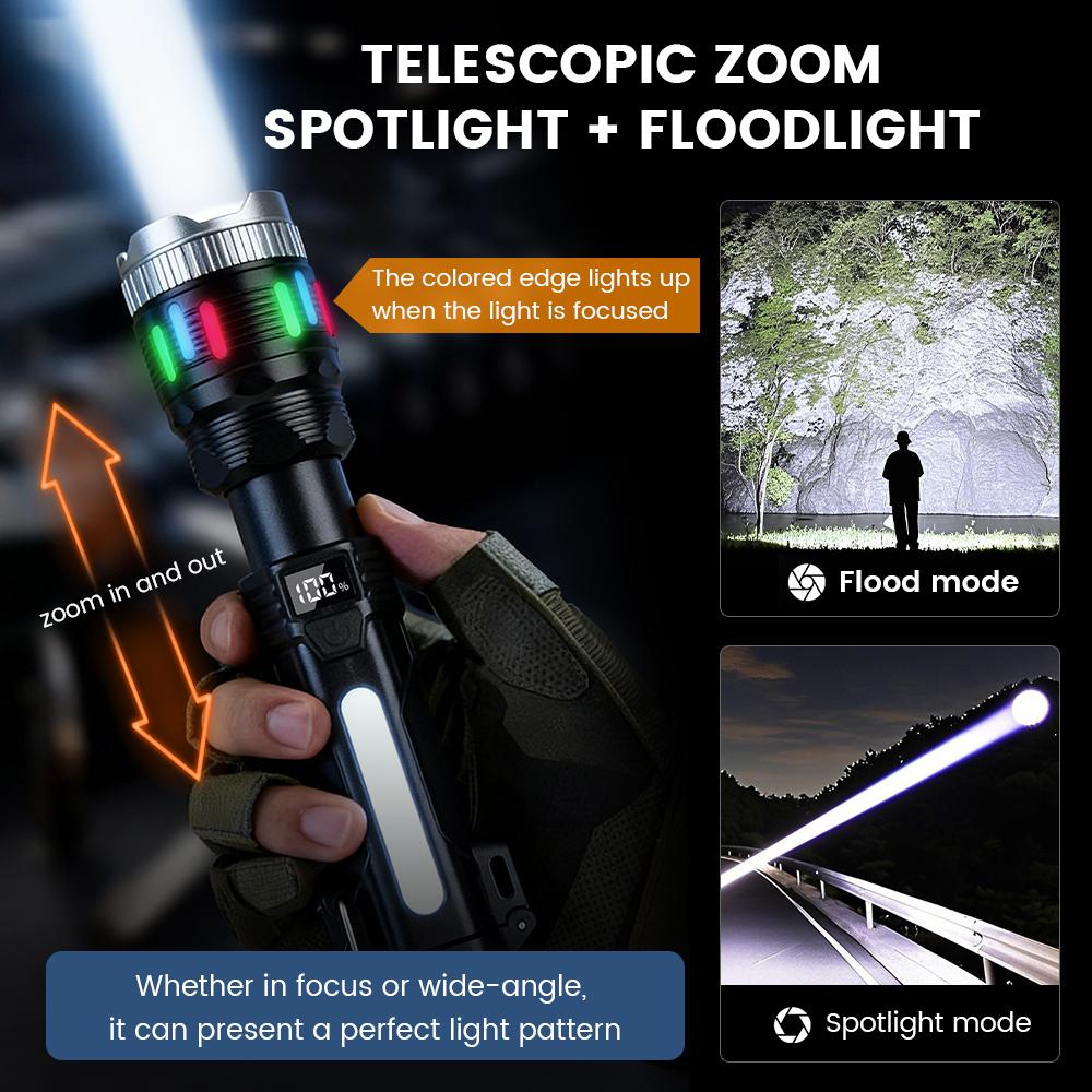 【2026 New Model】 2400 Lumen Flashlight with Ignition Function, 4 Lighting Modes, Digital Display, Rechargeable, Zoomable, Waterproof, Adjustable Brightness, Suitable for Outdoor Camping and EmergenciesTiktokShopSpringGlowUp
