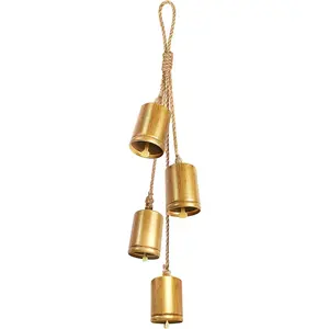 Christmas Bells for Decoration Hand Craft Brass Vintage Rustic Bell Set of 4 Hanging Gold Ornaments Shabby Chic Cow Bells Decor on Rope for Wreath Indoor Party Home
