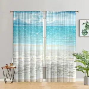 Beach Pattern Printing Curtain, 2 Counts/set Modern Casual Easy To Install Door Curtain, Home Decor for Living Room Bedroom Kitchen Study Room