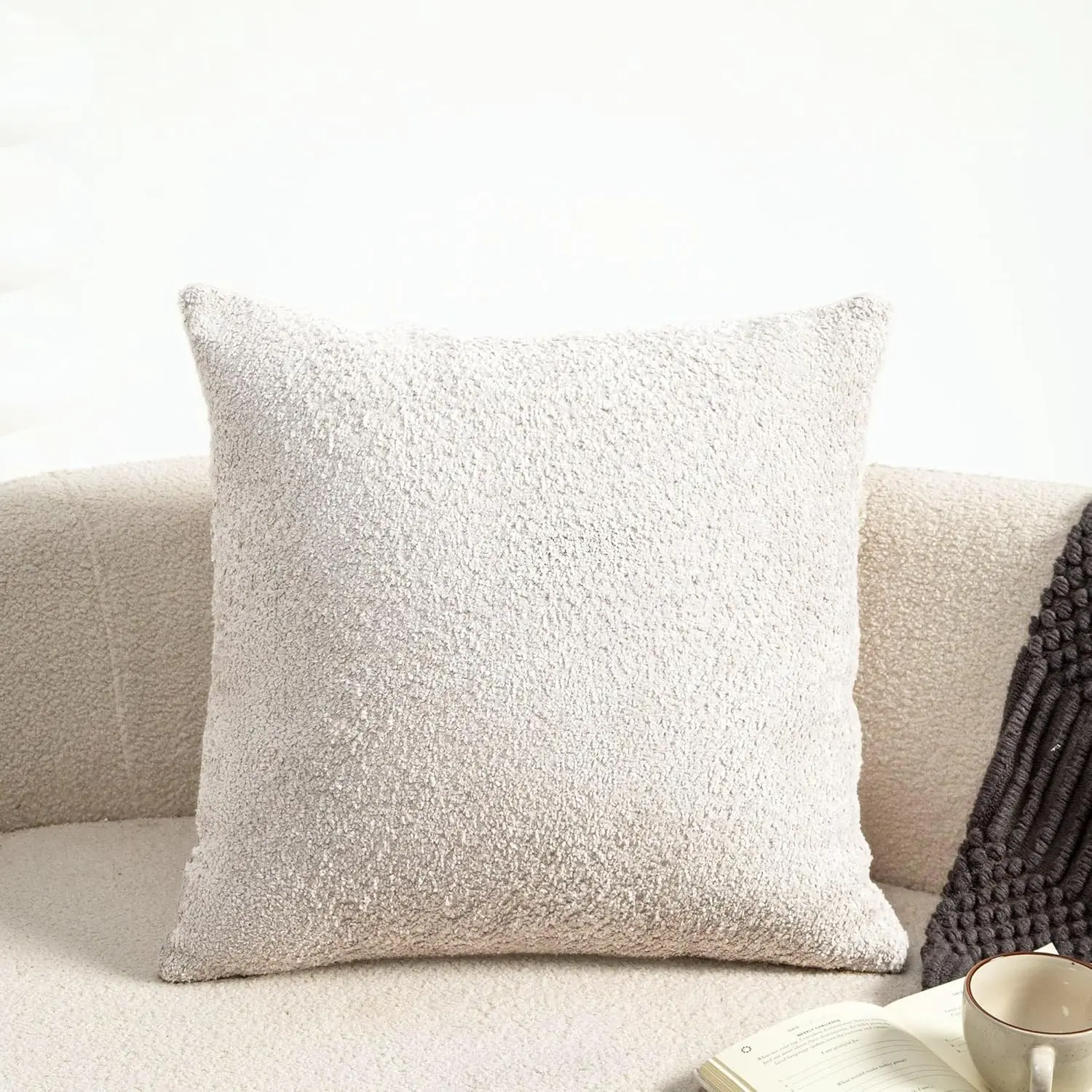 Chenille Cushion Covers - Plush Look, 18x18 in Solid Set of 2, Soft Decorative Machine-Wash Cases for Sofa, Bedroom Household Textile Accessories