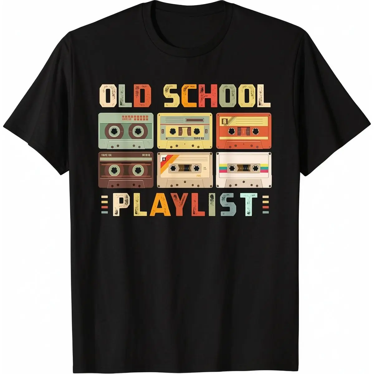 Men's 80s Aesthetic Graphic Tee - Round Neck Short Sleeve Pure Cotton Basic Top, Unisex Old School Cassette Tape Music Themed Summer Gift