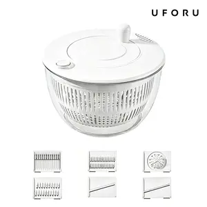 UFORU Salad Spinner Large, 3 IN 1 Vegetable and Fruit Washing Bowl with Strainer, Lettuce Spinner with 5 Blades Slicer, Egg Yolk Strainer, Salad Bowl for Efficient Salad Preparation, 5.3 Qt Kitchen Gadgets Set#SummerWins#DFYD