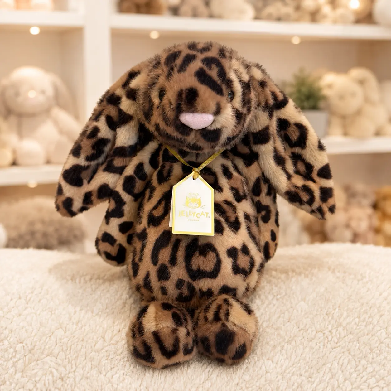 Jellycat Cobblehop Bunny Ruby Leopard Plush, Cute Spotted Rabbit Stuffed Animal with Gift Bag, Soft Long Ear Bunny Doll, Birthday Baby Shower Gift