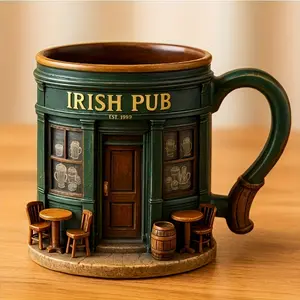 1pc New Irish Resin Stainless Steel Mug Home Decor Gift Resin Craft Ornament Coffee Cup Water Cup Coffee Mugs Stainless Steel Cups Novelty Coffee Mug Drinkware