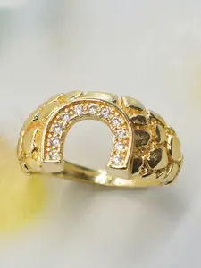 1pc 14k Gold Plated Animal Horseshoe Zircon Ring, Fashion Unisex Jewelry, Daily Wear/date/party/valentine's Day/birthday Gift