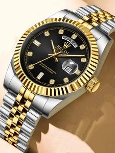 Top Luxury Log Series Business Men's Watch, Round Dial, Waterproof Calendar Display, Stainless Steel Butterfly Buckle Strap, Quartz Waterproof Watch