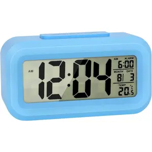 Digital  Clock for Bedrooms, Desk Small Clock with Time, Date and Indoor Temperature Display,Snooze Model,12/24H, AAA  Operated(not Included) (Blue)