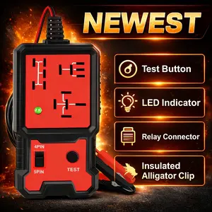 12V Automotive Relay Tester and Diagnostic Tool with Battery Clips, Durable Abs Shell for 4 and 5 Pin Relays, Quick Fault Detection and Analysis in and