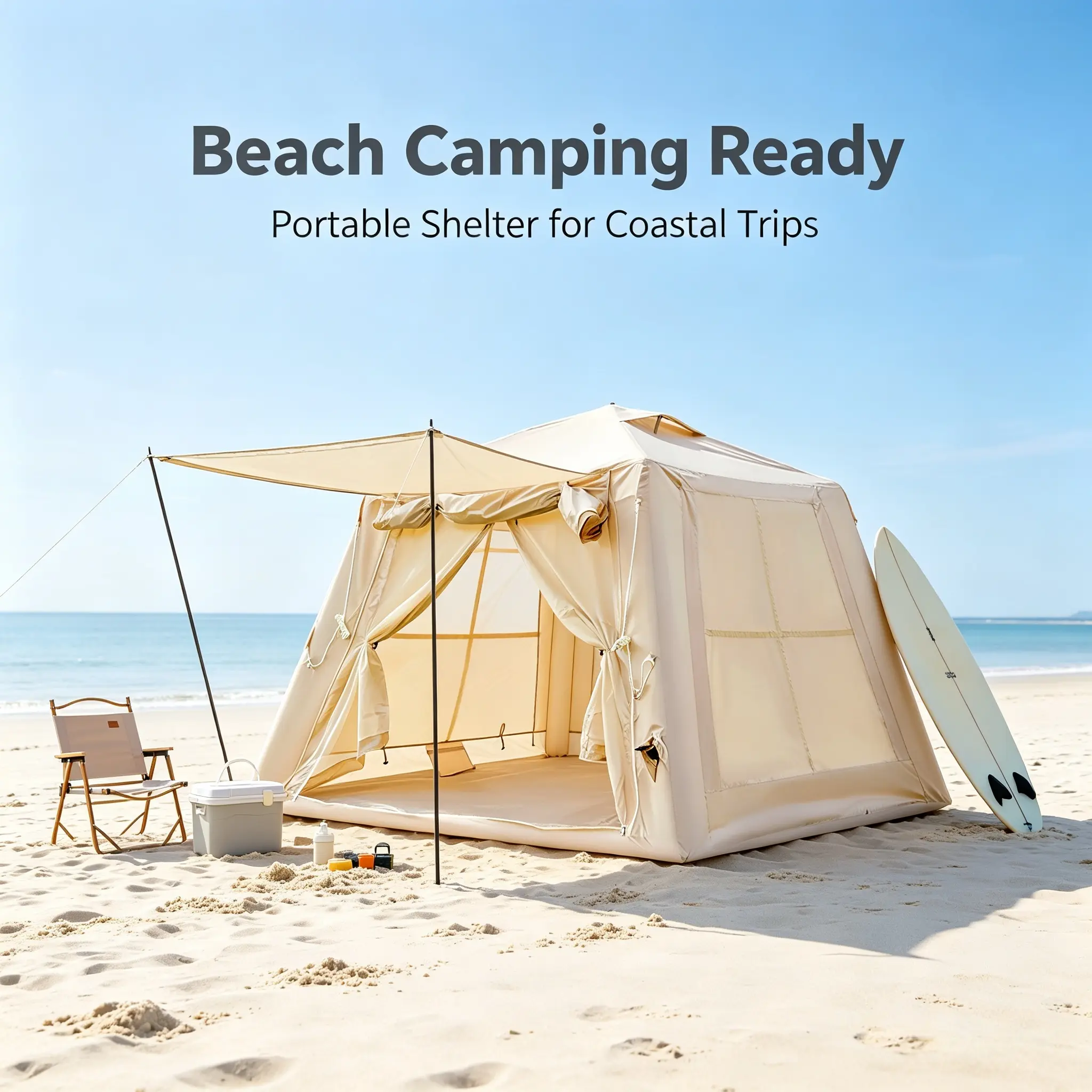 Automatic Inflatable Glamping Frame Tent for 3-4 People - 5 Mins Quick Setup Blow Up Air Tent, 4-Season Waterproof Windproof Oxford Shelter with Mesh Windows, Skylight, UV Protection, Bug Proof, Hand Pump, Carry Bag for Family Camping, Beach Trips