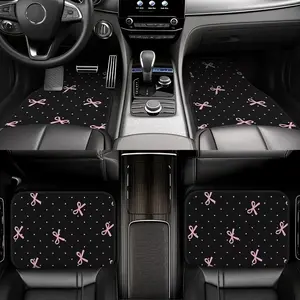 4pcs Bow Car Floor Mats, Durable Polyester Material, Easy to Clean, Protect Front and Rear Seats, Suitable for All Weather Conditions, Girly Car Interior Sets, Car Interior Accessories Girls, Car Accessory