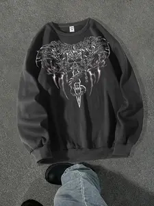 Y2K Gothic Dark Style Printed Crew Neck Sweatshirt, Fashion Streetwear for Casual Occasions, New Fall Collection