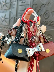 Retro Sweet-Cool Mini Leather Bag Keychain Mini Eiffel Tower Beaded Pendant Niche Design Bag Charm Suitable For Students And Commuting, Versatile Can Hang Keys / Earphone Case / Backpack Sweet-Cool Girl Daily Outing Accessory