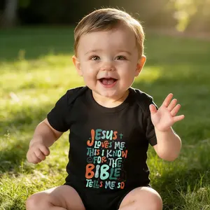 Jesus Loves Me This I Know For The Bible Tells Me So Baby Bodysuit Casual Short Sleeve Romper Crew Neck Outfit for Baby Boys & Girls Skin - friendly valentine's day Fashionable design Comfort Baby Clothes for Outdoor Daily Wear