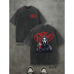 Dr. Pepper Ghost Halloween Shirt, Vintage Retro Washed Shirt Double Sided Printed (230 Heavyweight Pure Cotton T-Shirt) Dr. Pepper GhostFace Shirt, Funny Halloween T-Shirt
