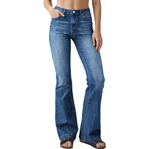 Flamingals Wash High Waist Flare Leg Jeans Womenswear Stretchy 31.9" Inseam
