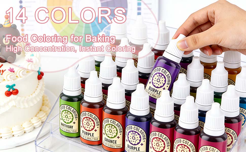 14 Oil-Based Food Coloring for Chocolate 10ml Colors Set Edible Oil Food Dye for Baking Cake Cookie Icing Fondant Meringues Decorating Chrismass Birthday 35 Fl. Oz Bottles Bake