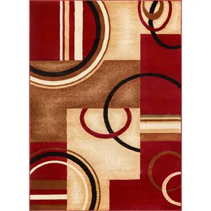 Arcs & Shapes Red Modern Rug - Circle Pattern; Dining, Bedroom, Living Room Rug