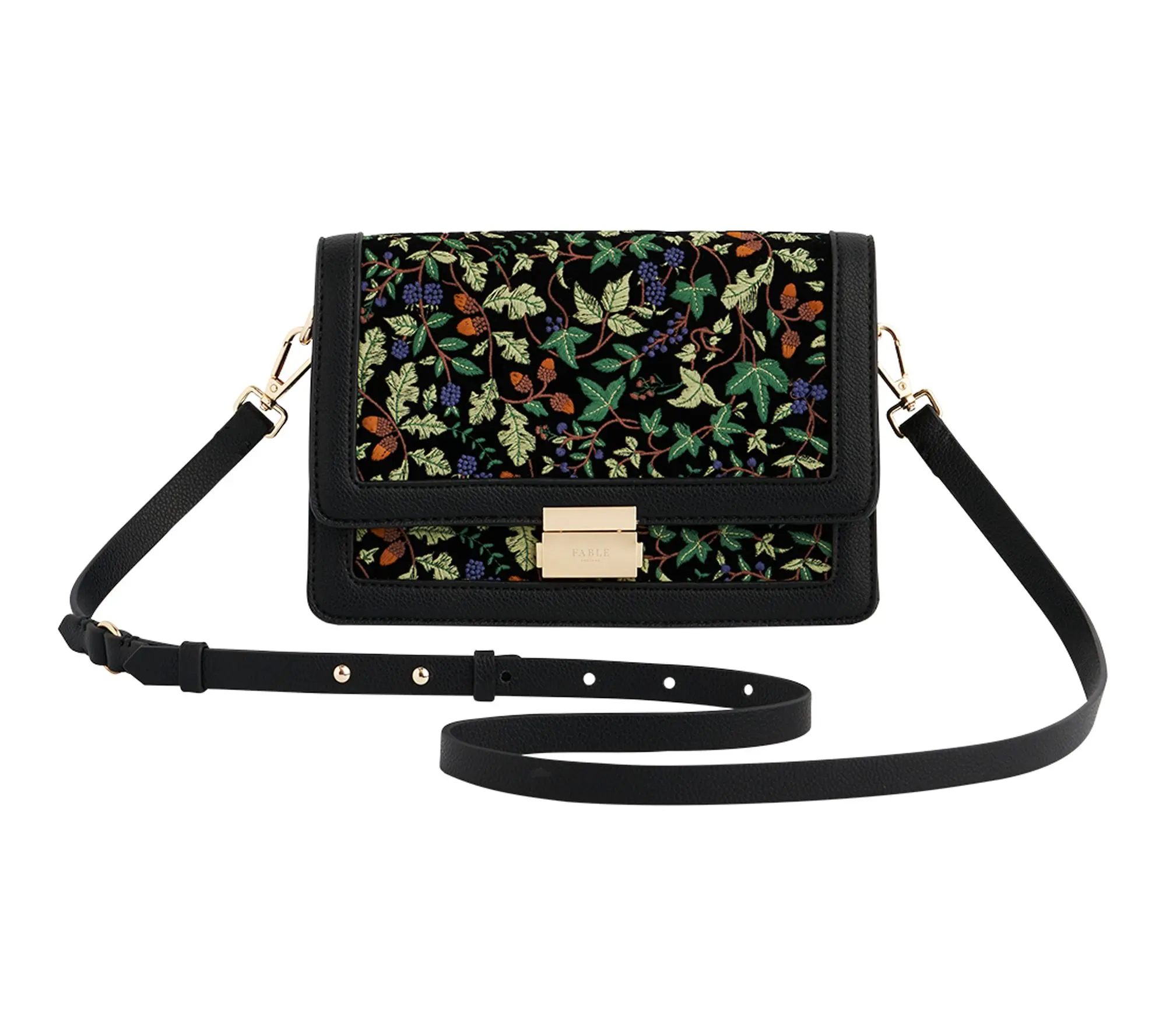 Fable England Cathy Black Embroidered Fold OverBag