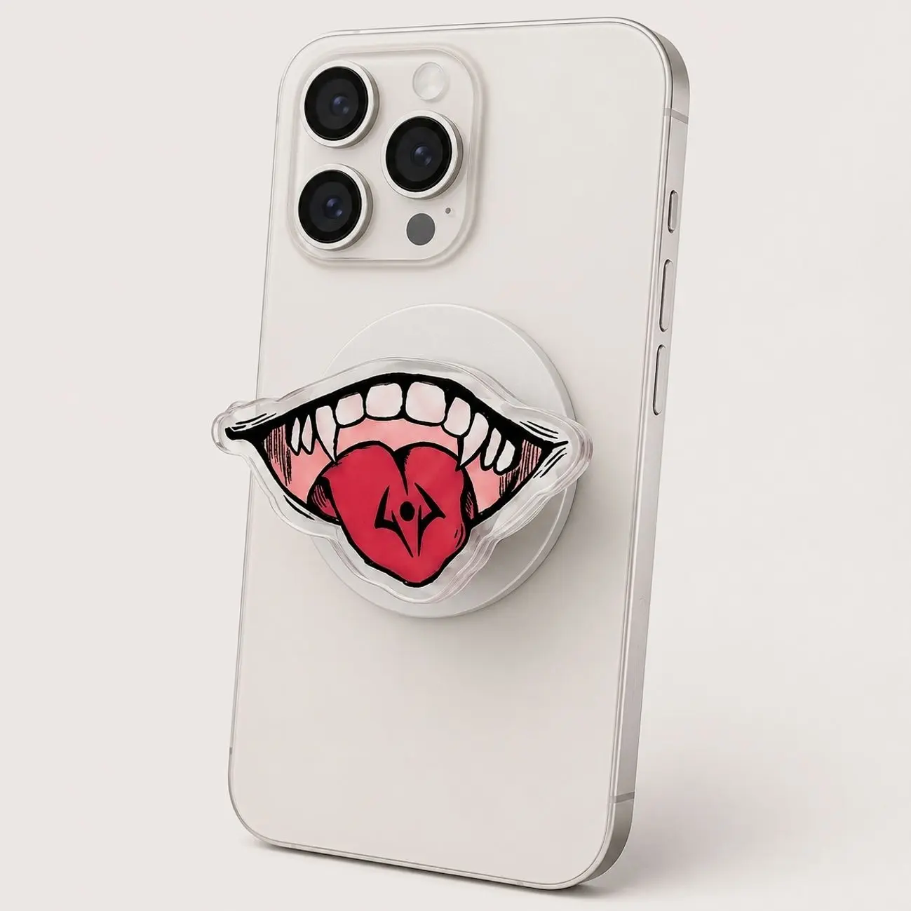 Edgy Gothic Vampire Fangs Open Mouth Anime Style Magnetic Phone Grip Stand Holder