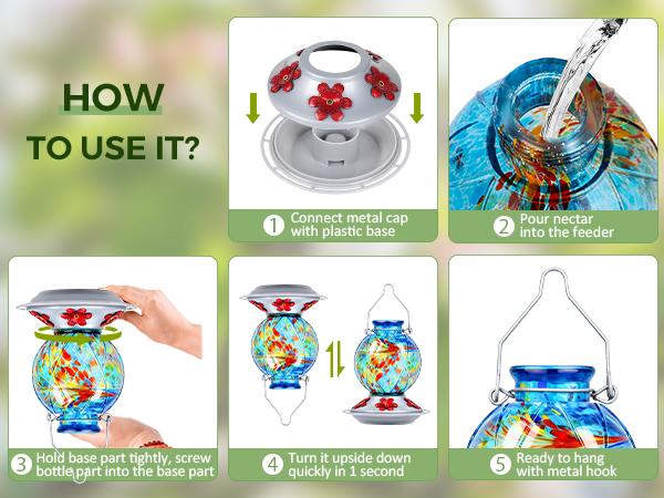 BOLITE Mesh Ball Glass Hummingbird Feeder Leak-Proof | 20 Oz | Red & Purple | Perfect Bird Lover Gift